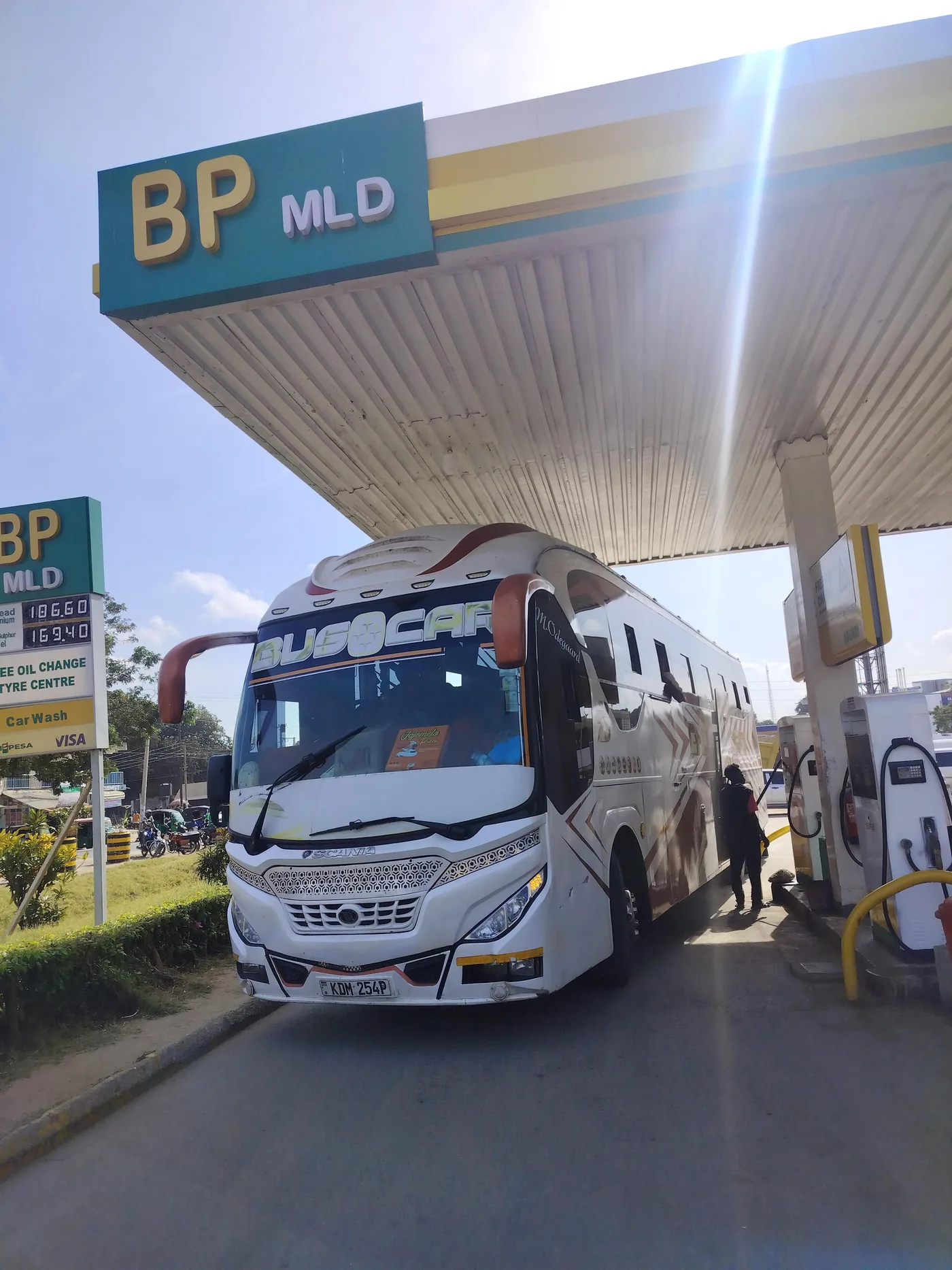 Buscar coach at a BP station in Mombasa